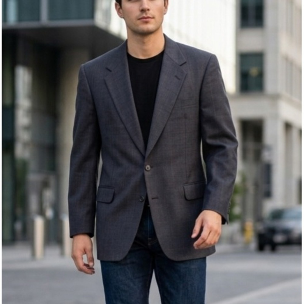 H Freeman & Son Nordstrom Blazer 48R Wool Suit Jacket Gray Blue‎ Windowpane USA
